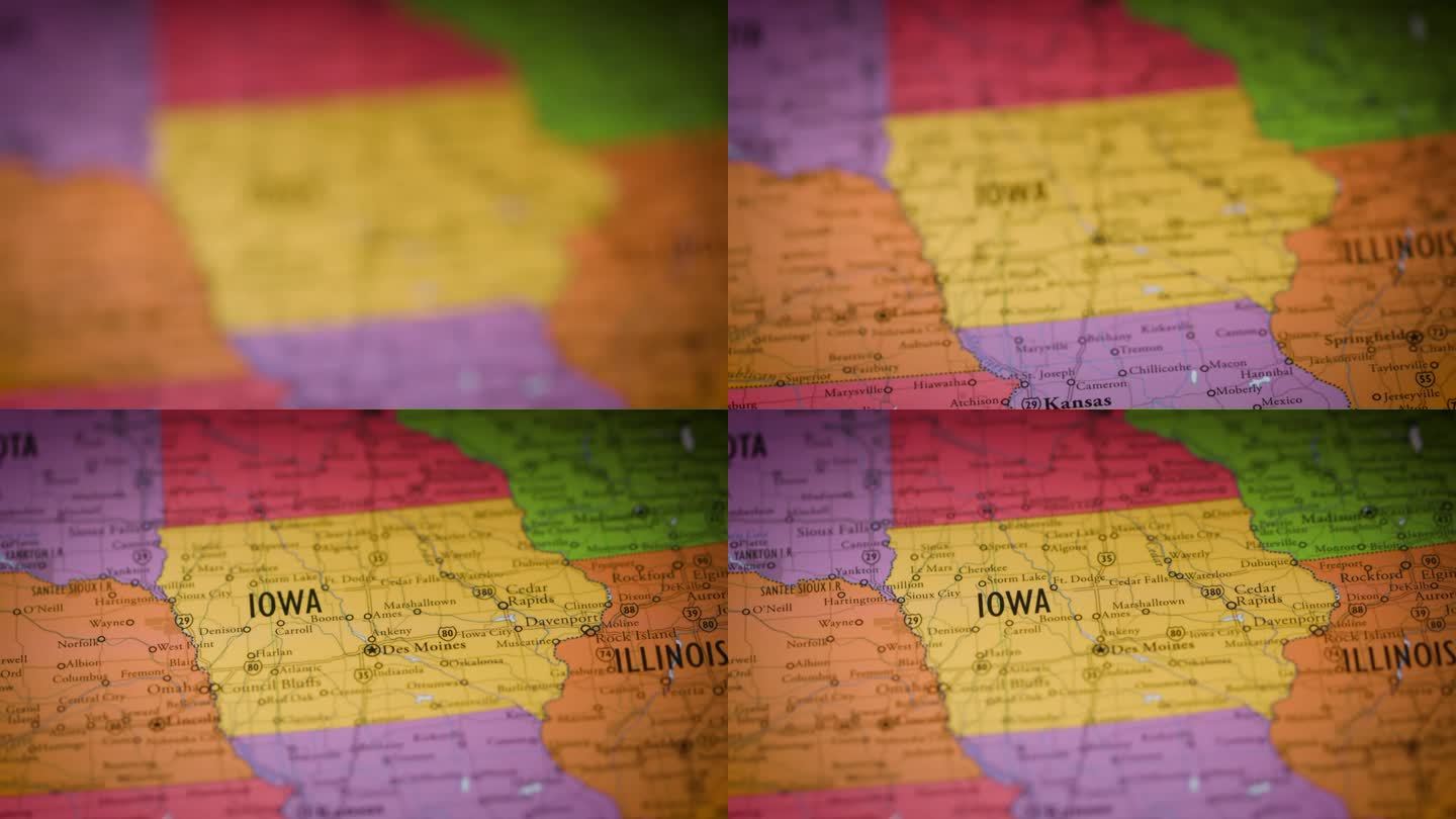 美国州地图彩色等高线爱荷华州IA