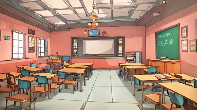 卡通动画教室背景视频素材背景