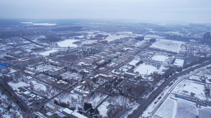 长春大学城农业大学雪景全景航拍