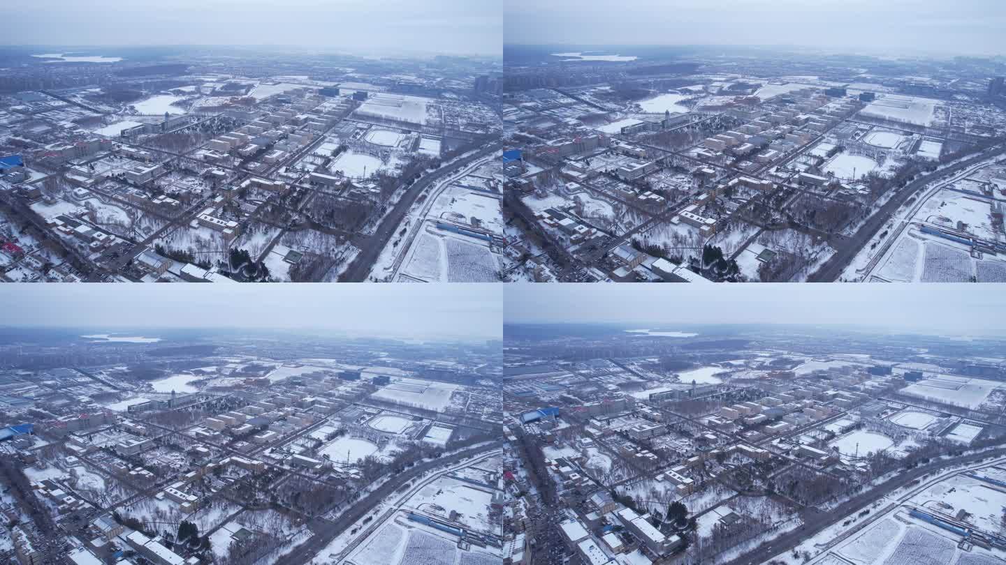 长春大学城农业大学雪景全景航拍