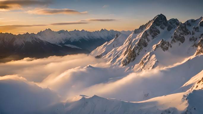 高原雪山雪山云雾航拍高山山峰震撼延时山脉