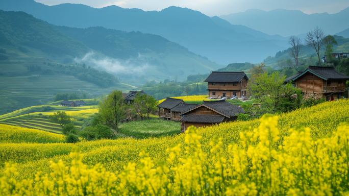 春天唯美油菜花绝美乡村风景