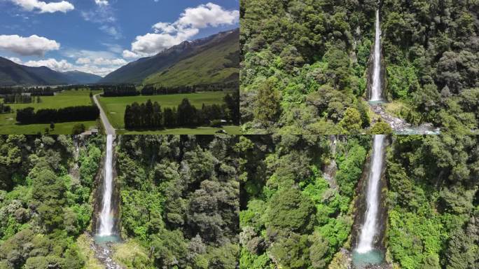 航拍新西兰霍基蒂卡瀑布风光