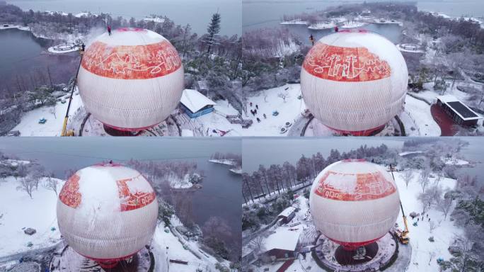 武汉东湖氦气球高空除雪航拍