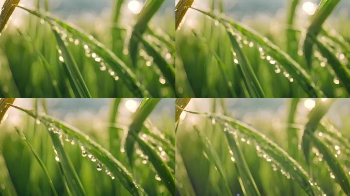 春雨后的绿色麦穗