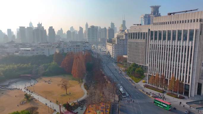 上海外滩古城公园航拍黄浦区城市风景风光