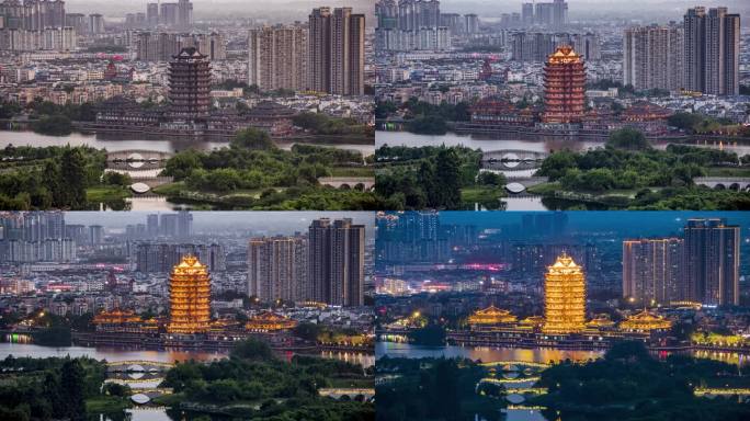 眉山远景楼日转夜延时