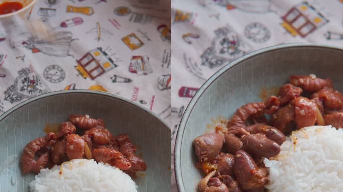 鸡心大肠榨菜白菜拌饭家庭美食制作肥肠