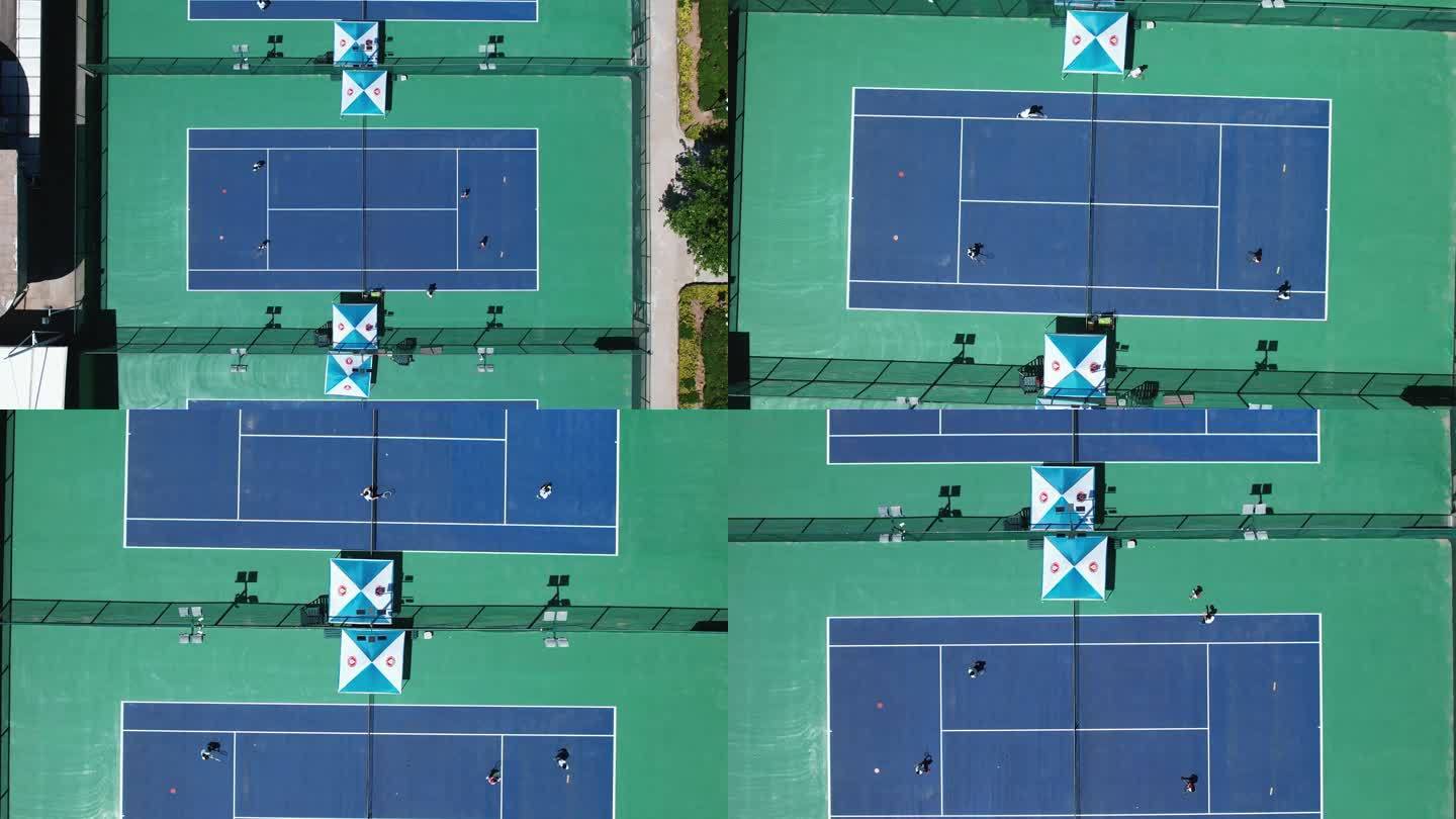 俯拍网球场打网球运动航拍