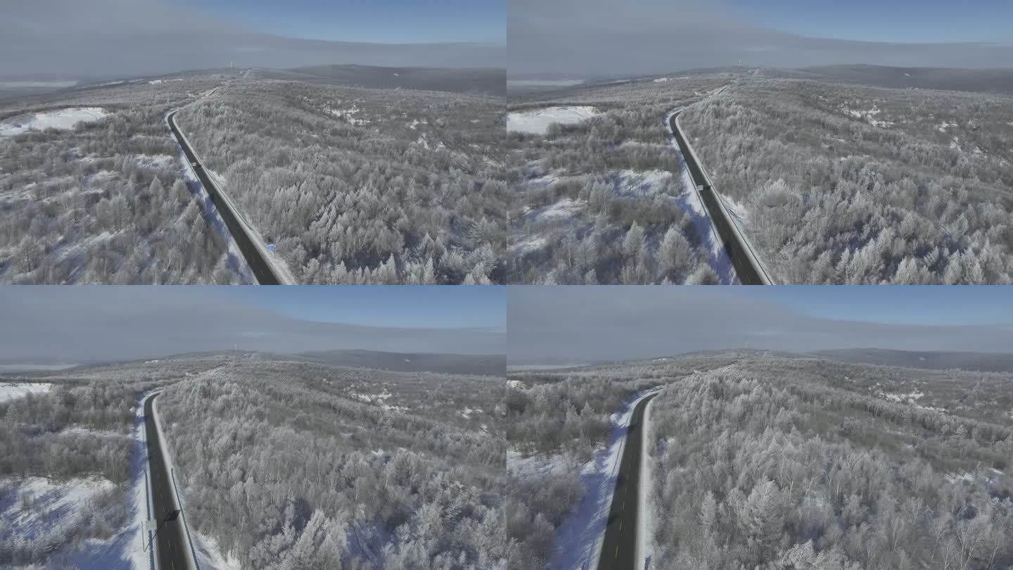 原创航拍公路雾凇雪景