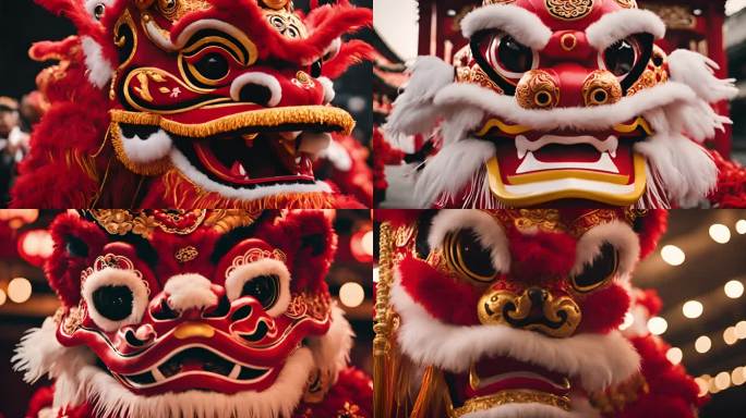 红色传统节日舞狮素材合集