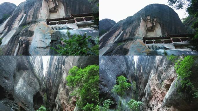 丹霞地貌悬崖峭壁上的寺庙实拍