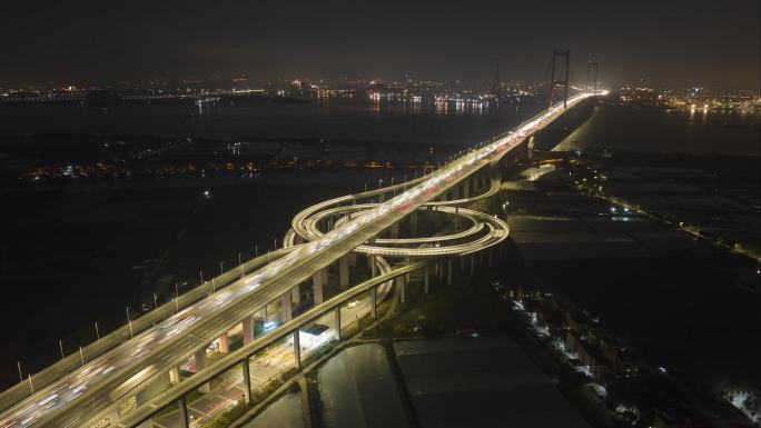 广州南沙大桥立交车流夜景航拍