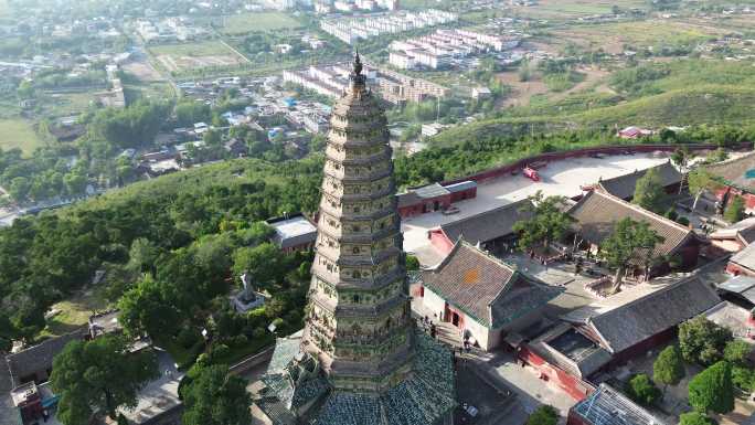 山西临汾洪洞县 广胜寺飞虹塔航拍