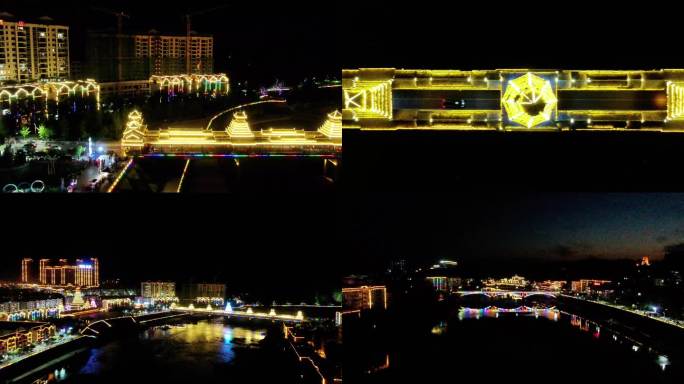 侗族特色风雨桥夜景航拍