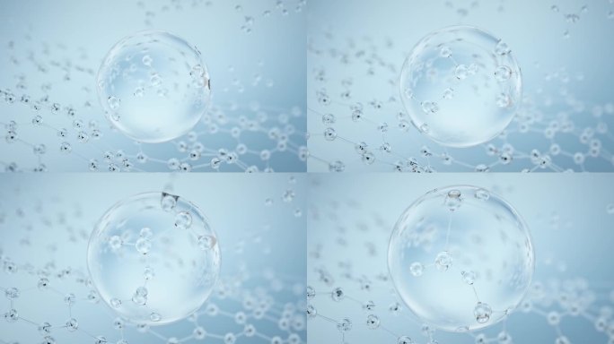 蓝色玻璃球气泡分子