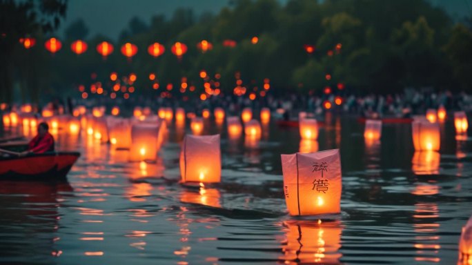 春节元宵孔明灯河灯