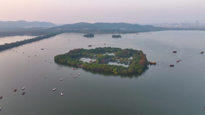 杭州西湖景区三潭印月小瀛洲航拍风景大自然