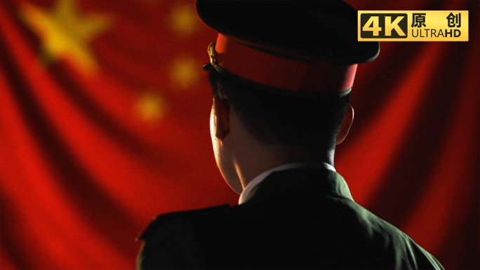 中国军人形象军装红色国旗敬礼宣誓
