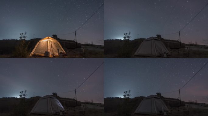 山顶帐篷露营星空星轨延时摄影