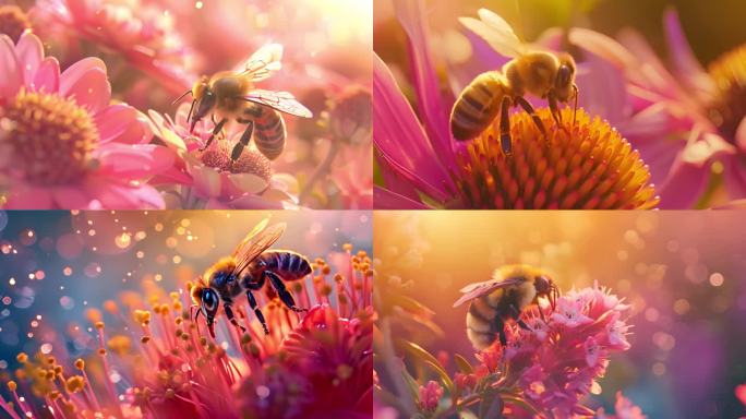 微距摄影蜜蜂采蜜