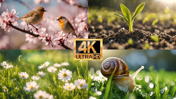【4K】春天万物复苏风景花朵发芽春暖花开