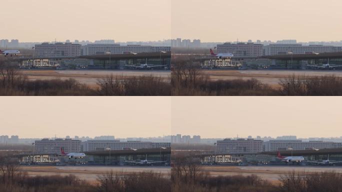 高清实拍北京首都机场飞机降落