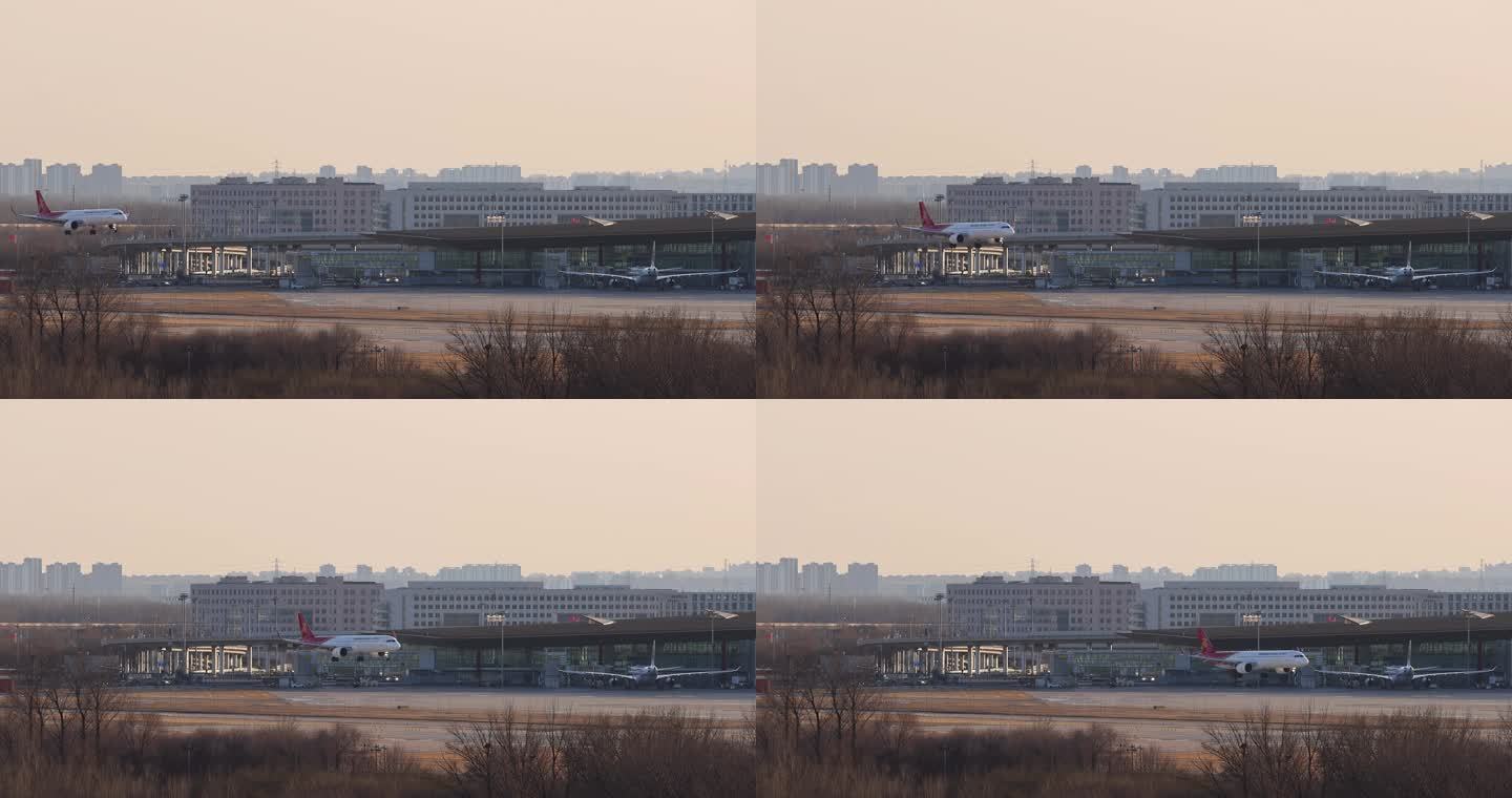 高清实拍北京首都机场飞机降落