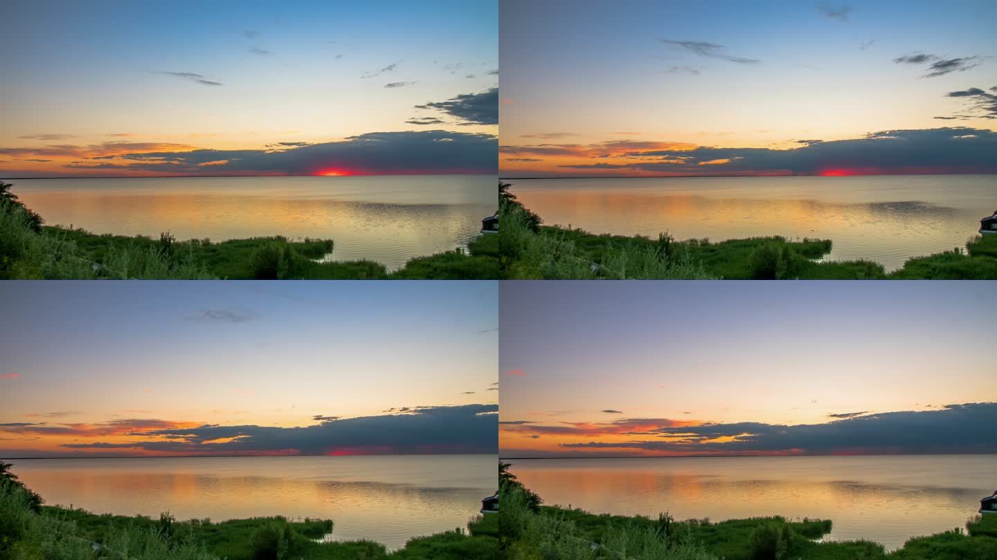 查干湖湖面日落