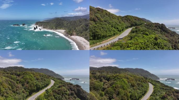 航拍新西兰霍基蒂卡海岸公路