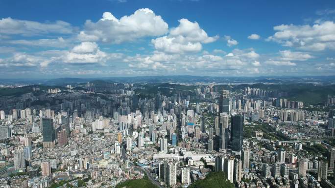 贵州贵阳城市大景蓝天白云航拍