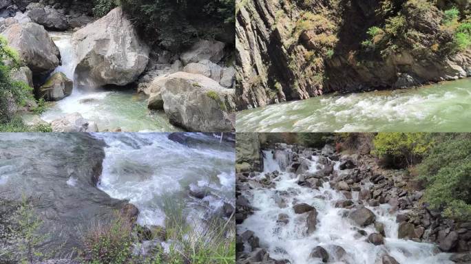 川藏线318雨季山上河流溪流喷涌而出