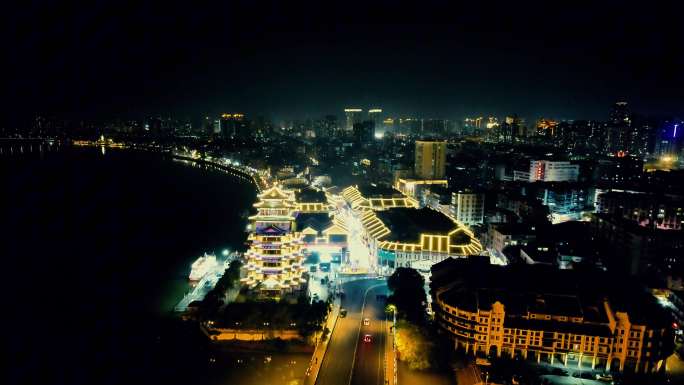 广东惠州水东街夜景航拍
