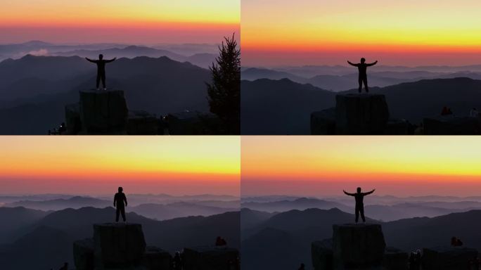 【4K】日出登山成功齐心协力攀登顶山