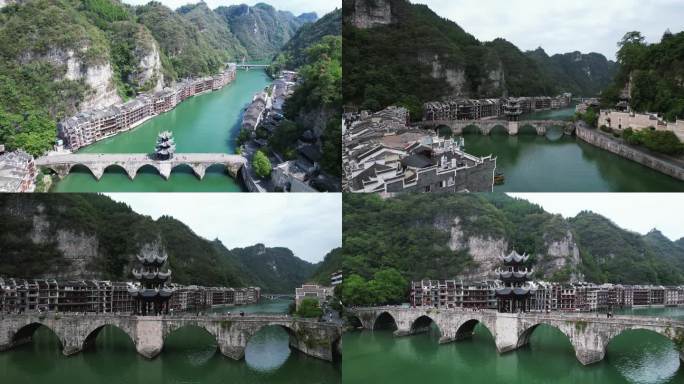贵州镇远古镇祝圣桥航拍