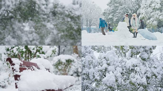 下雪积雪堆雪人大雪纷飞下雪升格镜头