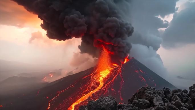 末日活火山爆发喷发自然灾害素材原创动画富