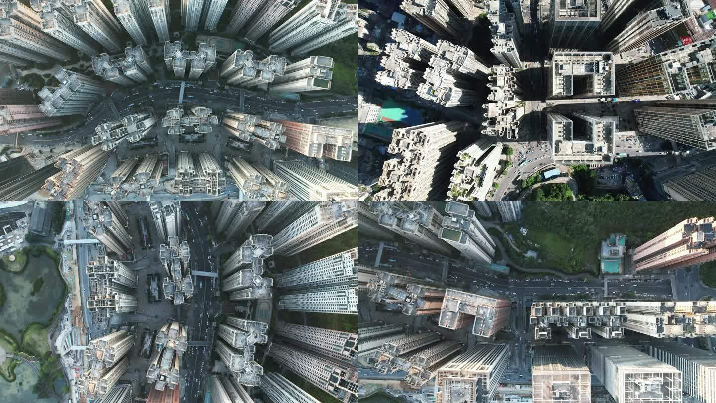 俯拍城市密集高楼建筑航拍