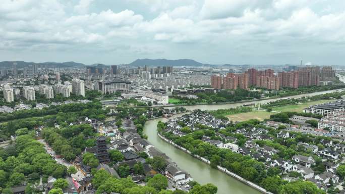 苏州姑苏枫桥寒山寺建筑航拍