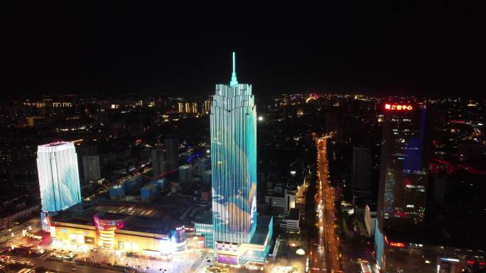 河北保定城市夜景万博广场夜景航拍