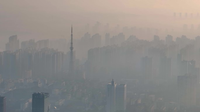 4K航拍秋冬季节清晨长沙雾霾天气合集3