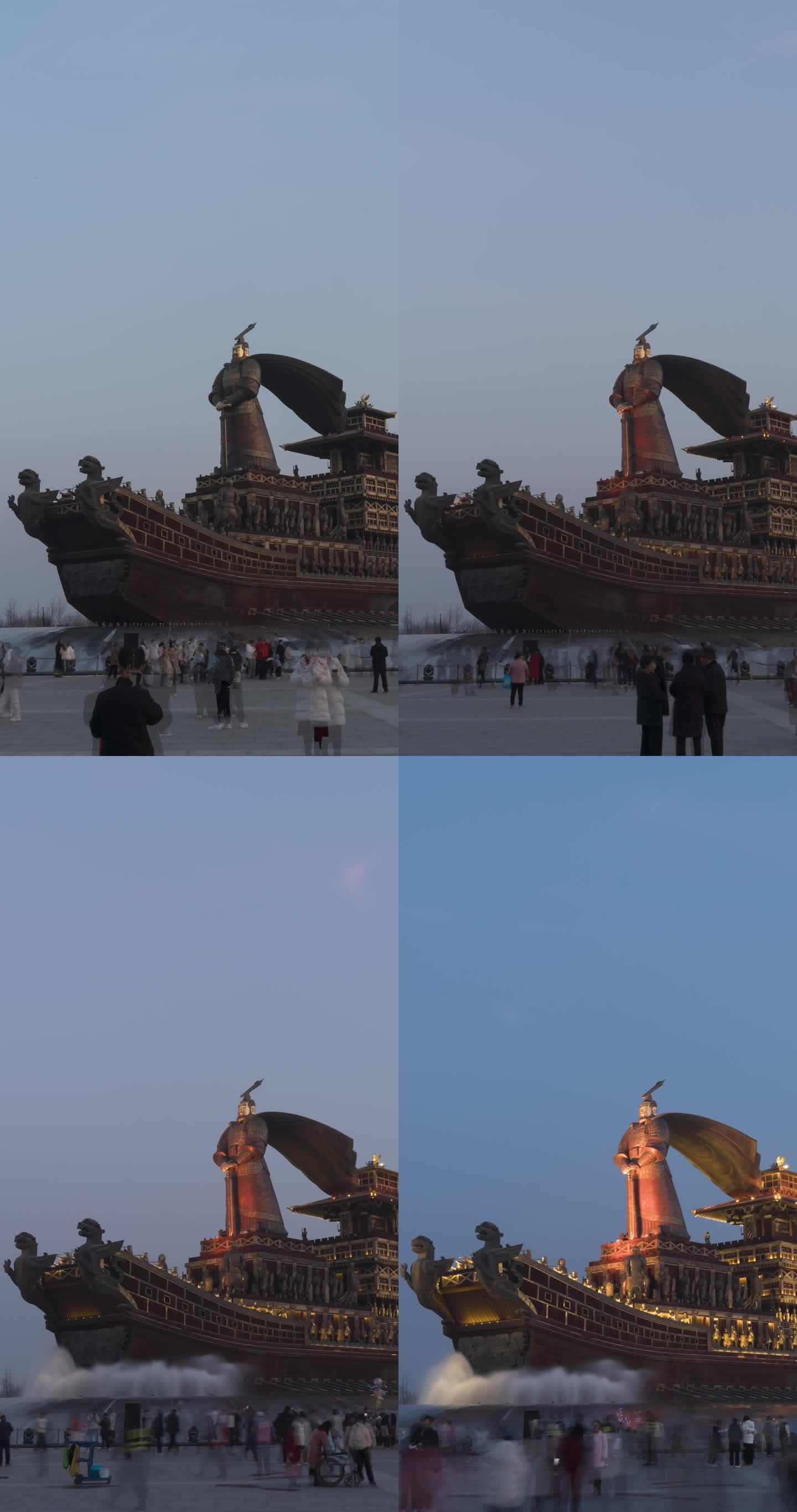 西安昆明池汉武大帝雕塑日转夜延时摄影竖版
