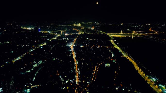 湖南湘潭城市夜景大景航拍