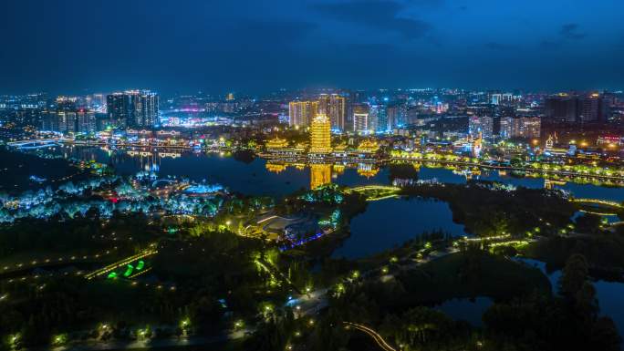 眉山远景楼夜景航拍延时