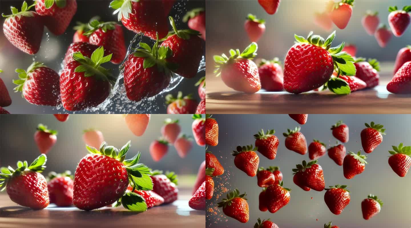 创意草莓生长水果草莓种植成熟饮料