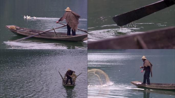 古风山水古代小船划船国风古装水墨古人