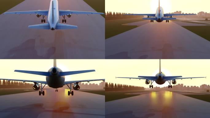 飞机从机场起飞背影视频