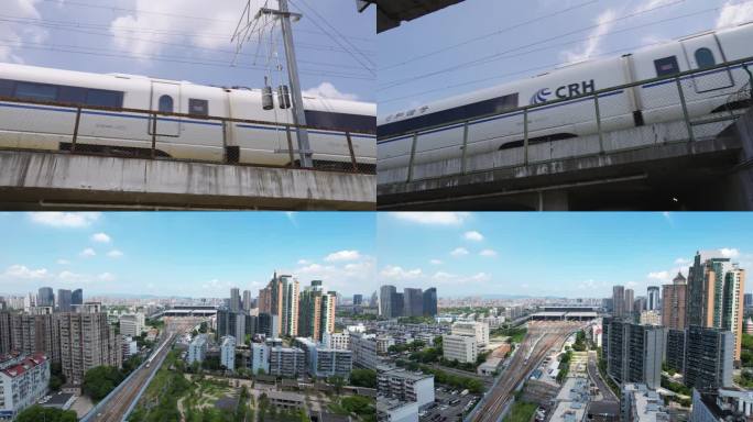 宁波火车站航拍+延时+动车进出站