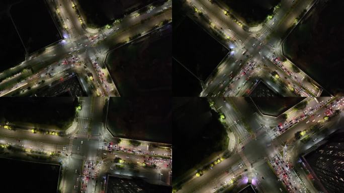 深圳夜景十字路口航拍车流交通马路道路公路