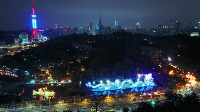 广州越秀山绝美灯会夜景航拍高清5K视频